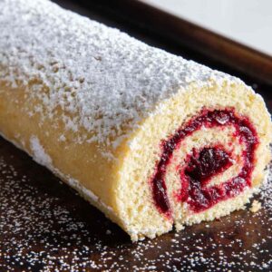Jam Roll with soft sponge cake and sweet fruit jam filling
