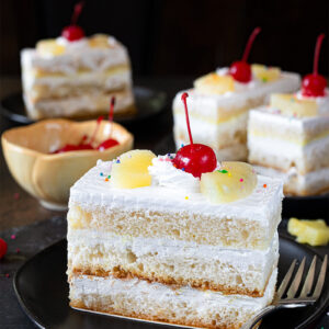 Pineapple Pastry soft cream cake slice with pineapple topping