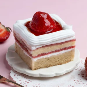 Strawberry Pastry soft cream cake slice with strawberry topping