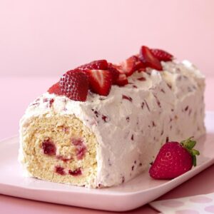 Strawberry Roll with crispy outer layer and creamy strawberry filling